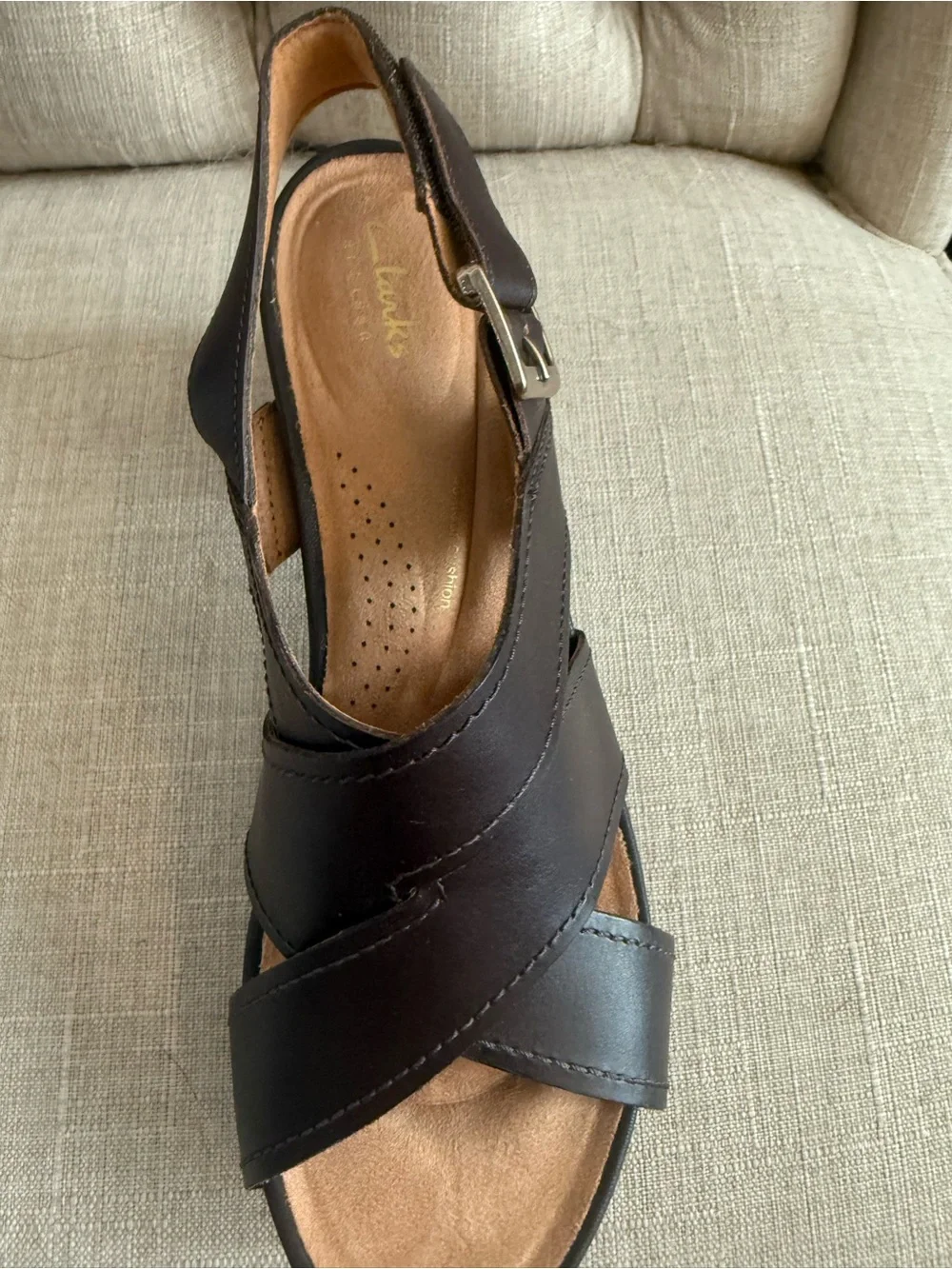Clarks Dark Brown Leather Crisscross Slingback Sandals